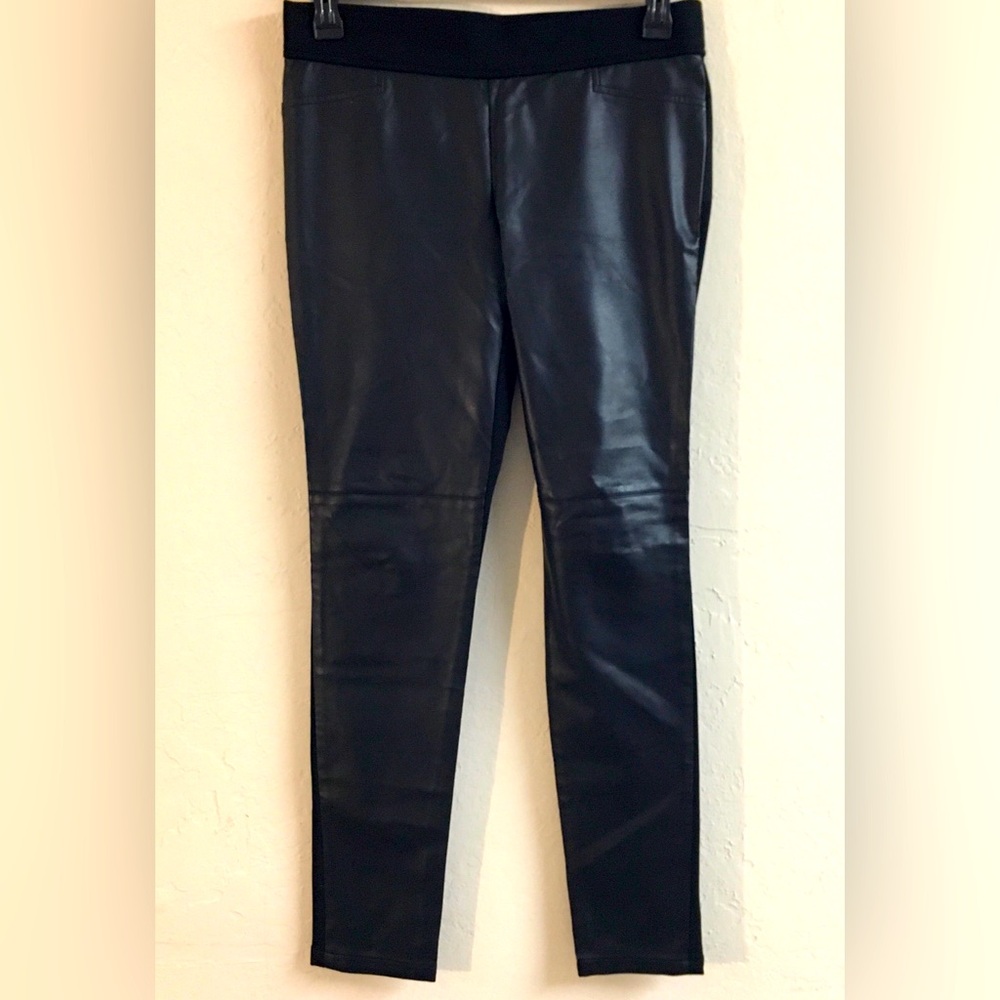 Lauren Ralph Lauren Faux Leather Ponte Knit Pants 8 Black Stretch Office…
